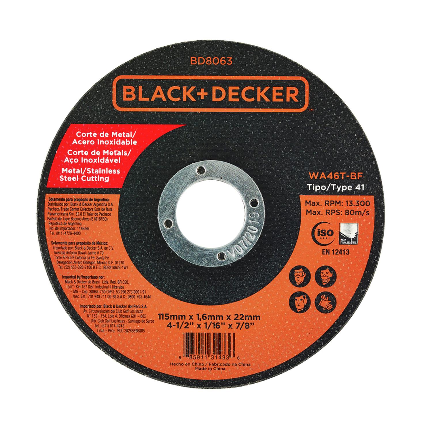 Disco De Corte Para Metal Black And Decker Bd8063 4-1/2 Pulg Black+Decker en Pachuca