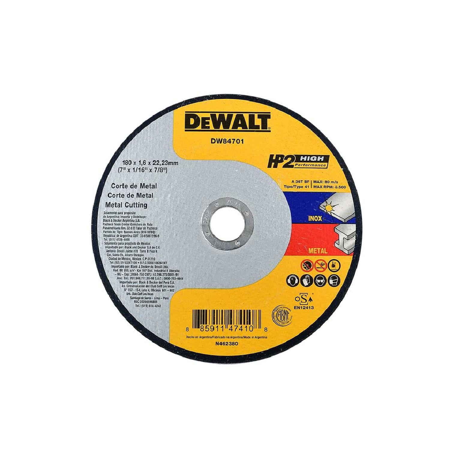 DeWalt, Disco De Corte De Metal Hp2 7" 180 mm - C DeWalt en Pachuca